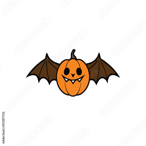 spooky pumpkin with bat wings and grinning face