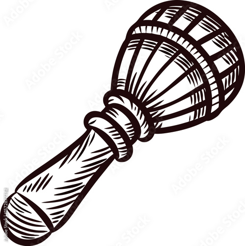 Detailed hand drawn illustration of classic shaving brush with textured handle in vintage engraving