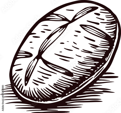 Rustic artisan bread loaf sketch isolated on white background, vintage hand drawn illustration