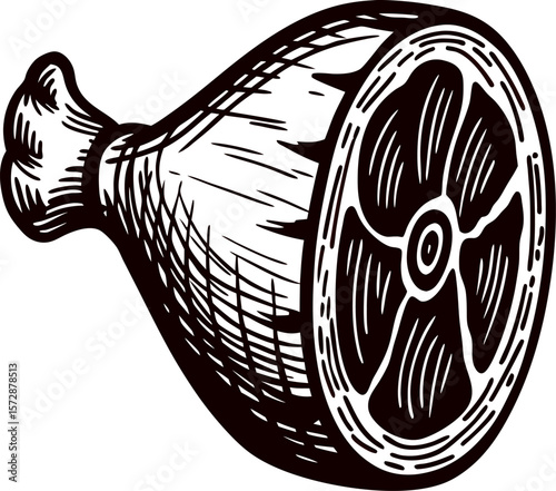 Vintage hand drawn ham meat cut isolated on white background, retro engraving illustration