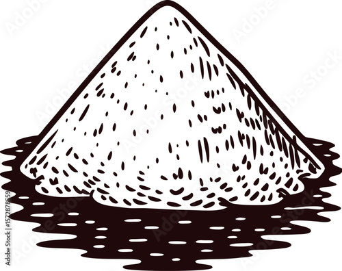 Hand drawn vintage salt pile illustration with detailed engraved texture on white background