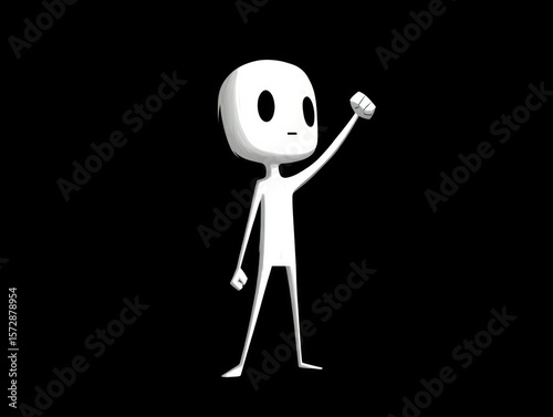 Minimalist 3D Character Raising a Fist in a Gesture of Protest or Victory