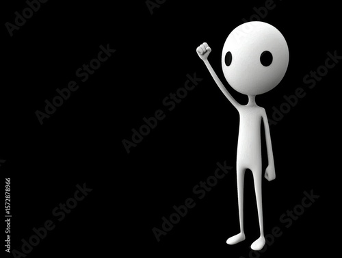 Minimalist 3D Character Raising a Fist in a Gesture of Protest or Victory