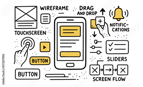 Mobile app interface design: wireframe, touchscreen, and ux elements
