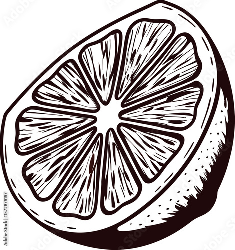 Hand drawn citrus fruit wedge illustration in vintage engraved