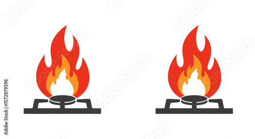 fire in a fireplace, fire on stove kitchen