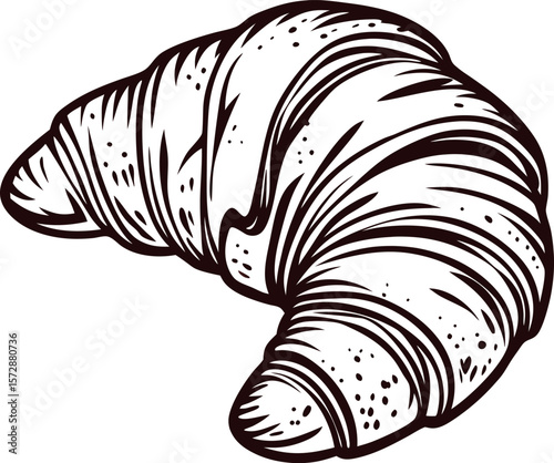 Detailed hand drawn croissant illustration isolated on white background with vintage engraved lines and textured shading