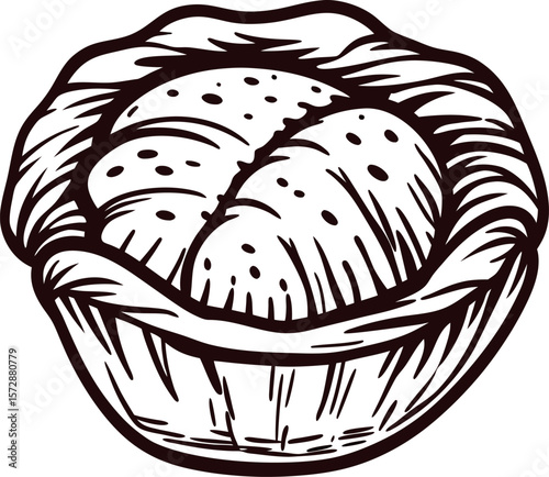 Hand drawn detailed tart with flaky crust and filling retro bakery dessert sketch illustration