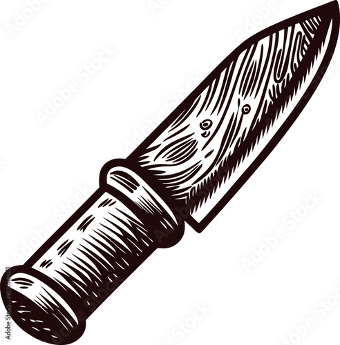 Vintage engraved illustration of a hunting knife with wooden handle isolated on white background