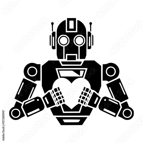 retro robot holding love vector illustration