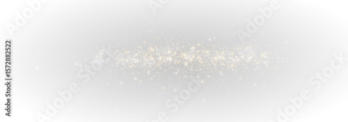 Gold Dust Light Effect PNG. Glowing Christmas Bokeh Background with Yellow Flickering Shine, Confetti Particles, and Shimmering Golden Stars on Transparent Background.