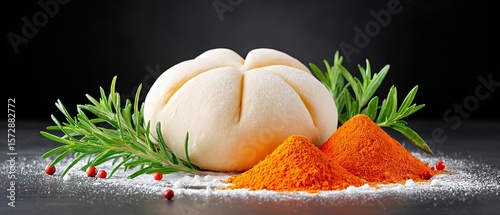 Artisan-inspired paprika and rosemary photography culinary art studio setting close-up perspective
