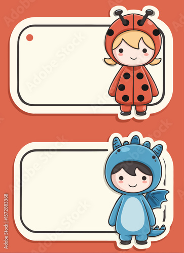 Cartoon children holding a blank sign: a happy baby girl and a boy with a banner, perfect for messages of friendship and family fun