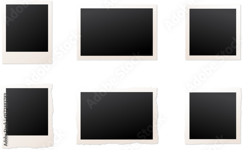 Set of blank photo frames. Photo polaroid Collection. Realistic old photo frame isolated on transparent background