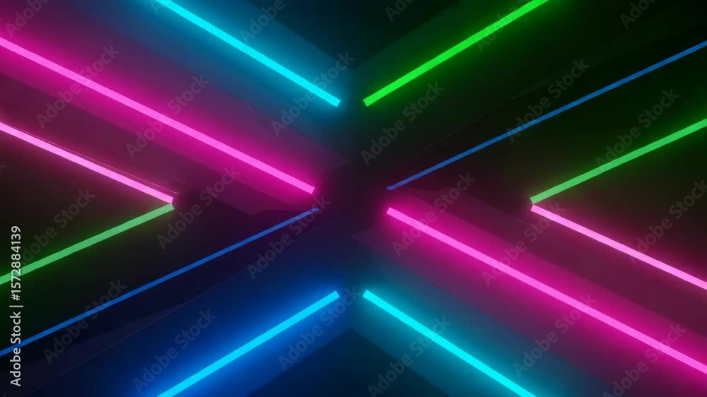 A looping pattern of bright blue neon light lines against a dark background, evoking a digital laser art design with glowing technical waves