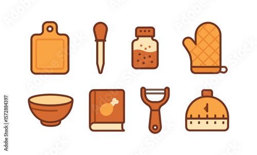 Thanksgiving kitchen utensils and ingredients illustration for holiday cooking