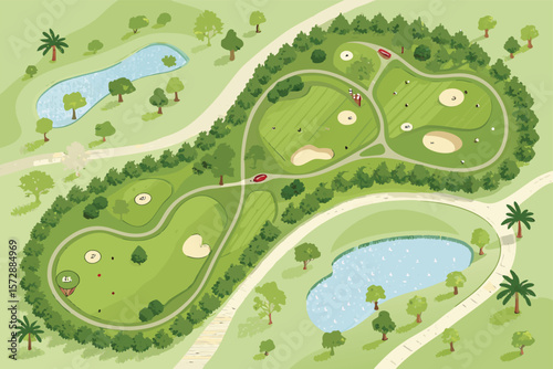 Overhead golf map style illustration.