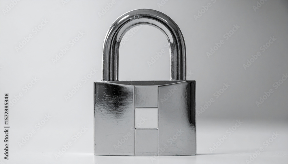 Fototapeta premium Minimalist shot of chrome padlock centered on blurred backdrop. Strong and secure.