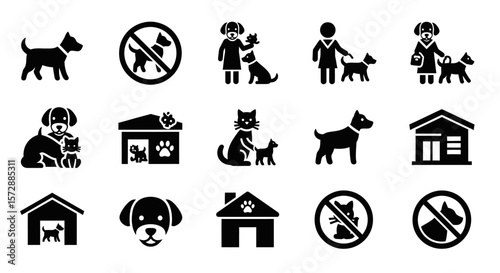 Pets, Dogs, Cats, and Animal Care Solid Icon Set