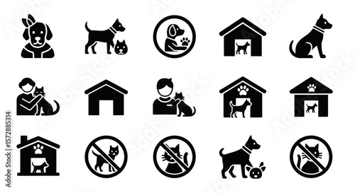 Pets, Dogs, Cats, and Animal Care Solid Icon Set