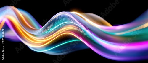 Colorful, abstract light waves flowing smoothly against a black background.