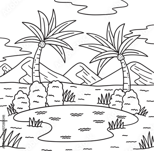 Desert Oasis Coloring Page for Kids