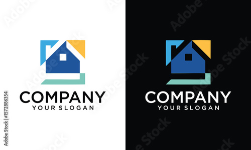 Abstract random colorful squares style house interior decoration vector logo icon