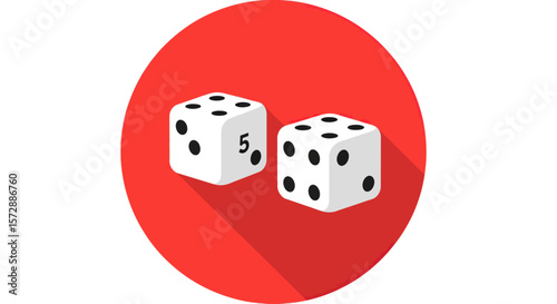 UntitledWhite Dice Showing Black Dots on Red Circular Background with Long Shadow
