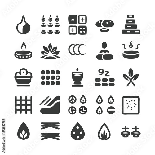 Wellness and spa icons collection illustrating holistic health and relaxation symbols