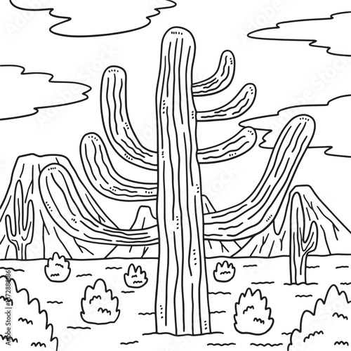 Desert Saguaro Cactus Coloring Page for Kids 