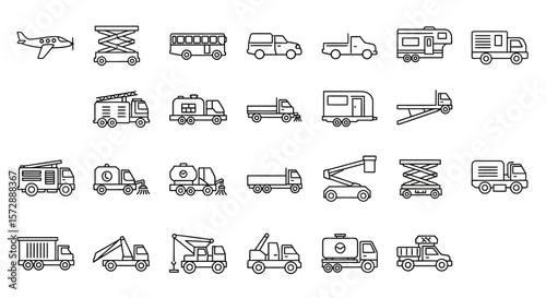 Special Purpose Vehicles and Transport Line Icon Set