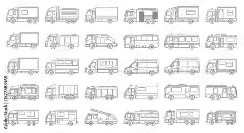 Special Purpose Vehicles and Transport Line Icon Set