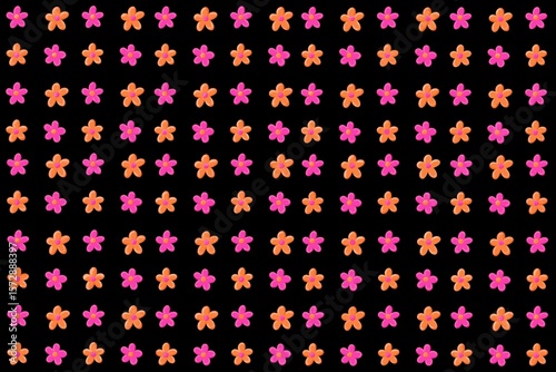 seamless pattern with yellow & pink flowers, blossom, bloom isolated on glack background. Pretty floral, flower design for wallpaper, textile, fabric, print, decoration, etc. 