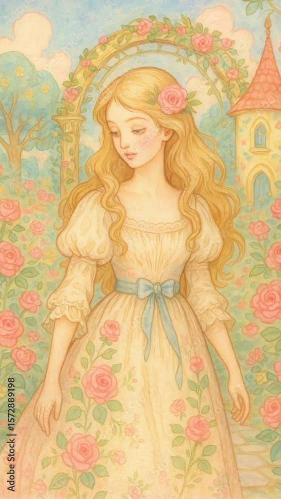 Naklejka premium Whimsical fairytale garden illustration