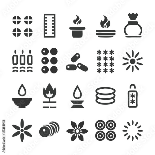 Set of vector icons representing aromatherapy wellness and alternative therapy elements