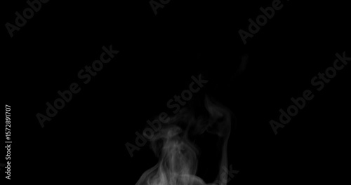 Trickle of Steam Slowly Rising from the Cup. White steam rises light, graceful twists on a black background. Slow motion. Footage is perfect for the layer with different blending modes.