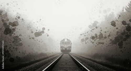 An old train fading into fog evokes nostalgia, loneliness, and time passing — painted in a classic moody watercolor style.