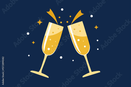 champagne glasses with fireworks