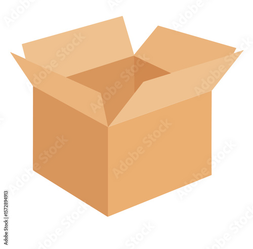 Cute cartoon hand drawn vector open cubicle cardboard box clipart.