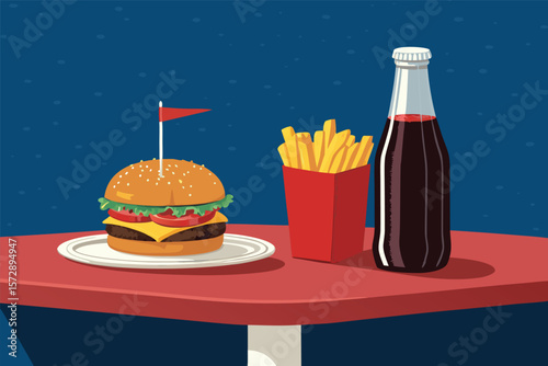 Vector side view of an American diner table with booths.