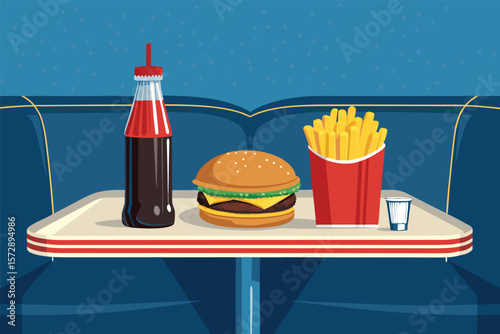Side view vector of an American diner table with chairs.