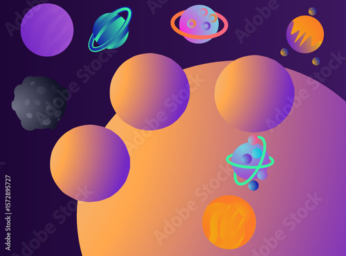 illustration of planets in space with stars and comets