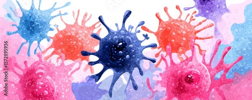 illustrated immune cells highlighting mast cells, Mastocytosis  Mast Cell Disease awareness, flat vector illustration, soft medical colors, isolated on white background