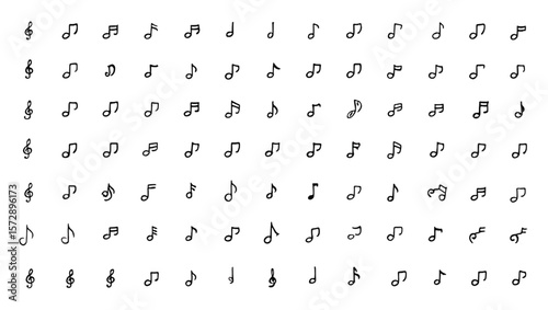 Black musical notes on a white background treble clef eighth note