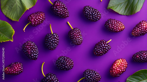 Vibrant purple backdrop featuring fresh mulberries, symbolizing summer's bounty