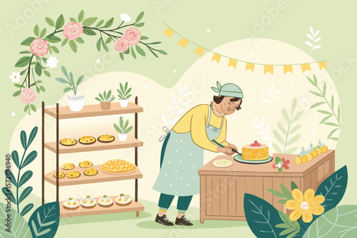 Vector bakery with floral spring theme.
