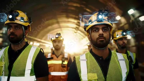 Workers in Smart Helmets Inside a Tunnel