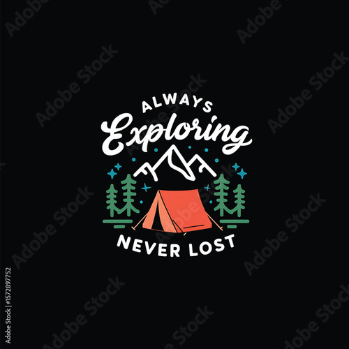 Orange tent mountains pine trees stars exploring never lost camping
