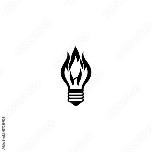 Minimal light bulb icon merged with fire element for concept of passion energy and invention