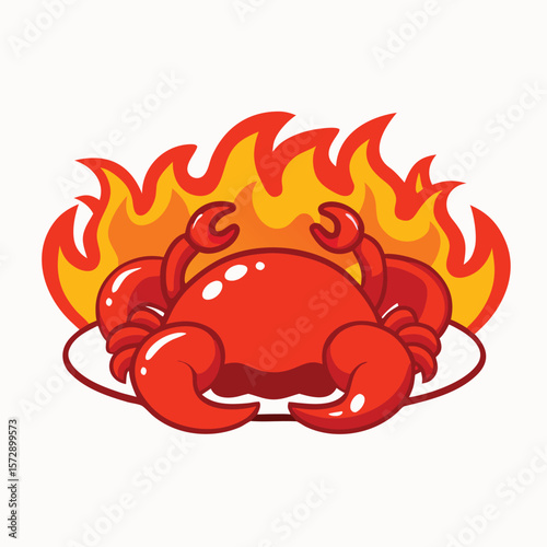Red crab with fiery flames orange yellow